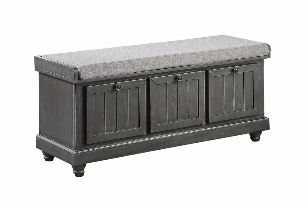 Benches |   44″ Cottage Distressed Grey Wood + Fabric Storage Bench Benches Benches