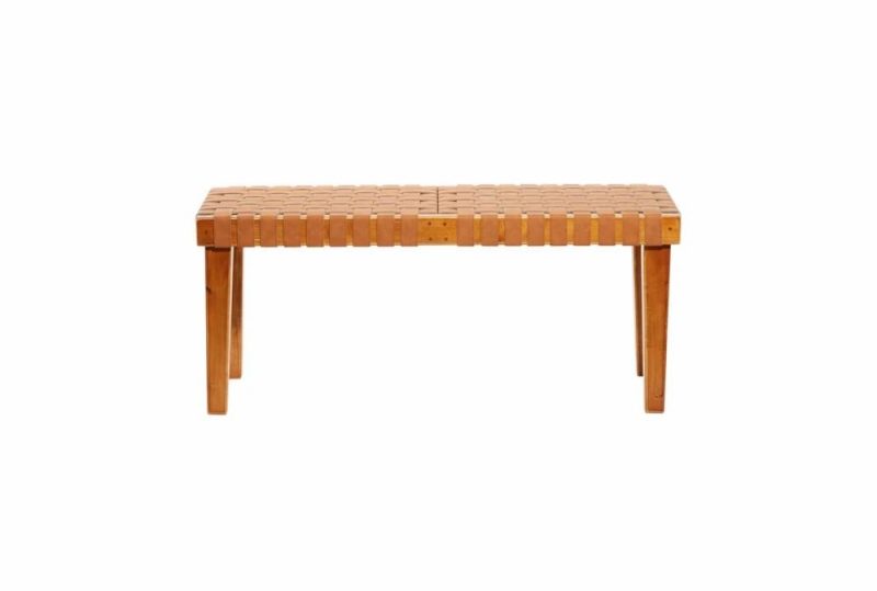 Benches |   45″ Tan Leather Basketweave Bench Benches Benches