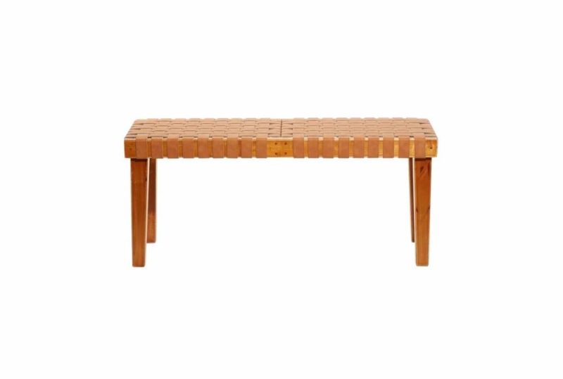 Benches |   45″ Tan Leather Basketweave Bench Benches Benches