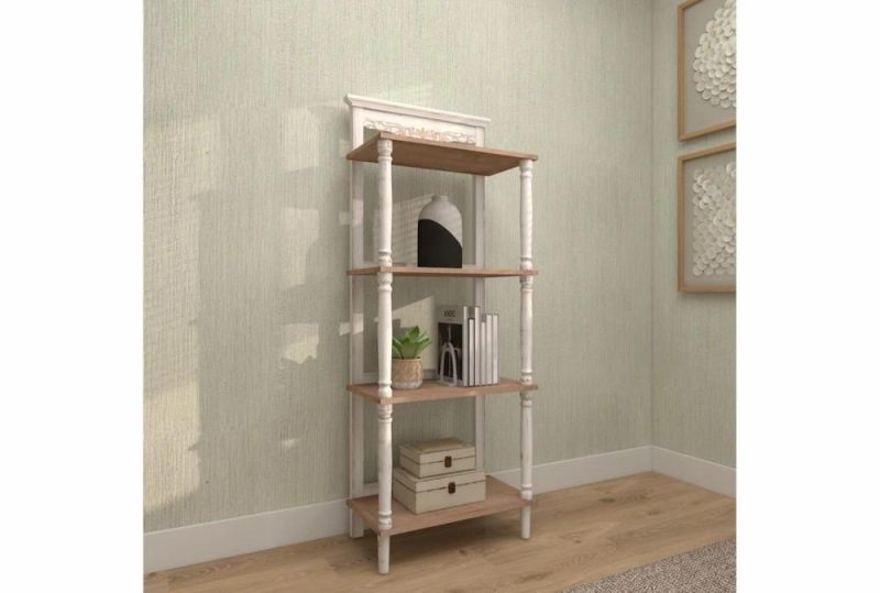 Bookcases |   White + Brown Antiqued Wood 57″ Etagere Bookcase Bookcases Bookcases