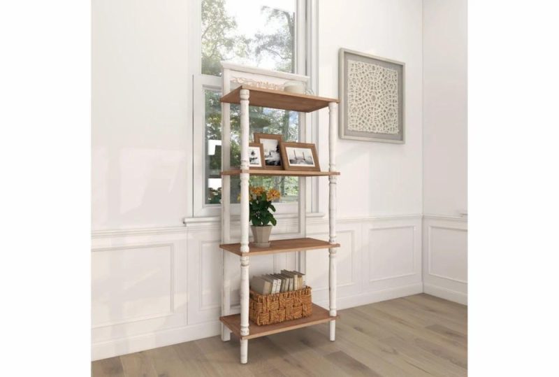 Bookcases |   White + Brown Antiqued Wood 57″ Etagere Bookcase Bookcases Bookcases