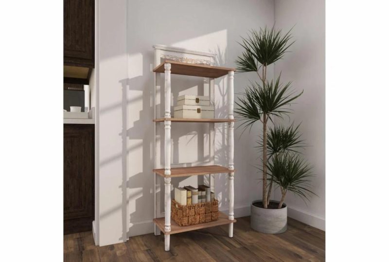 Bookcases |   White + Brown Antiqued Wood 57″ Etagere Bookcase Bookcases Bookcases