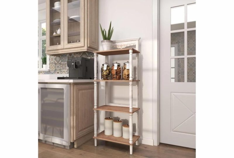 Bookcases |   White + Brown Antiqued Wood 57″ Etagere Bookcase Bookcases Bookcases