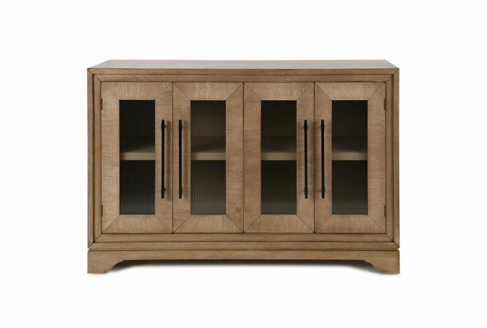 Cabinets + Chests |   56″ Natural Wood Cabinet With 4 Glass Doors + Black Handles Cabinets + Chests Cabinets + Chests