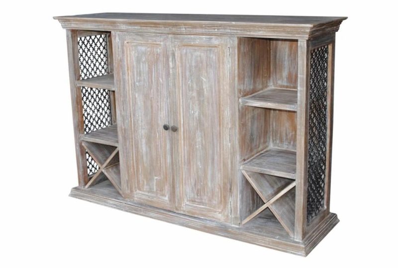 Cabinets + Chests |   Farmhouse 2 Door Cabinet with Shelves and Wine Storage Cabinets + Chests Cabinets + Chests