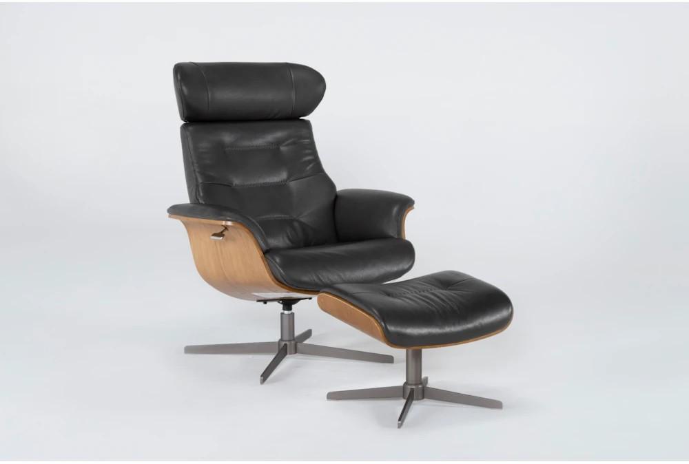 Chairs |   Amala Dark Grey Leather Reclining Swivel Arm Chair with Adjustable Headrest And Ottoman Chairs Chairs