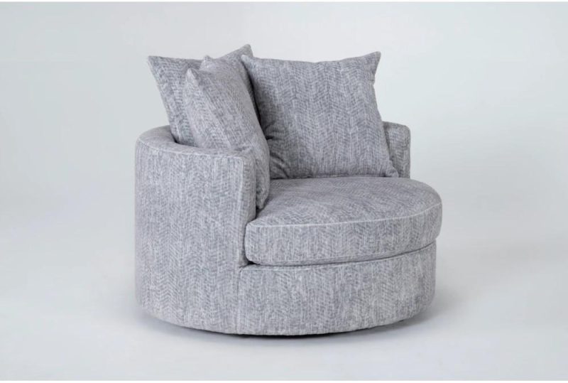 Chairs |   Bixby Light Grey 44″ Curved Fabric Swivel Cuddler Chair Chairs Chairs