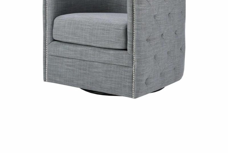 Chairs |   Capstone Slate Grey Tufted Barrel Fabric Swivel Chair Chairs Chairs