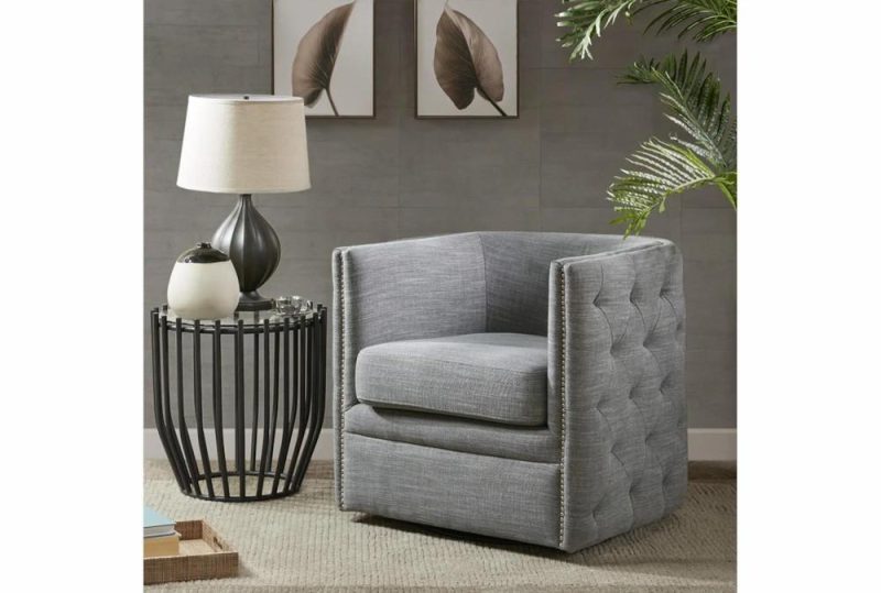 Chairs |   Capstone Slate Grey Tufted Barrel Fabric Swivel Chair Chairs Chairs