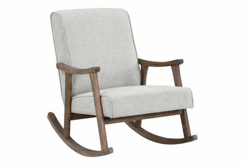 Chairs |   Gainsborough Smoke Grey Fabric Rocking Arm Chair with Brushed Brown Finish Frame Chairs Chairs