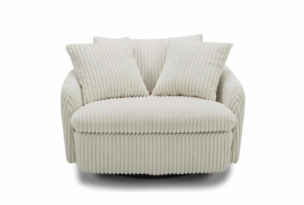 Chairs |   Grande Ivory White Fabric Curved Swivel Cuddler Chair with 2 Toss Pillows Chairs Chairs