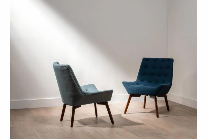 Chairs |   Shelly Azure Blue Fabric Tufted Chair with Coffee Legs Chairs Chairs