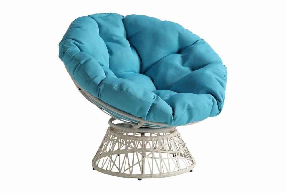 Chairs |   Soleil Blue Fabric Swivel Papasan Chair with Cream Wicker Frame Chairs Chairs