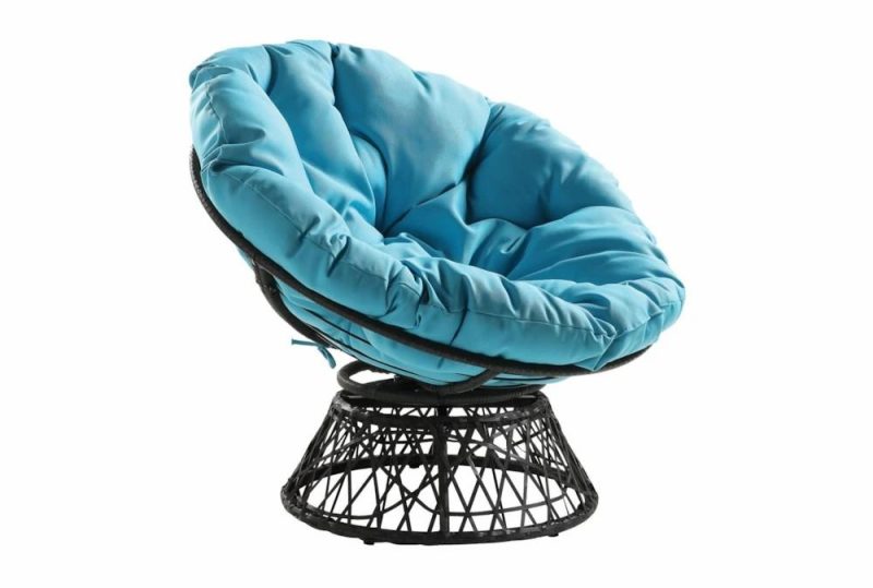 Chairs |   Soleil Blue Fabric Swivel Papasan Chair with Dark Grey Wicker Frame Chairs Chairs