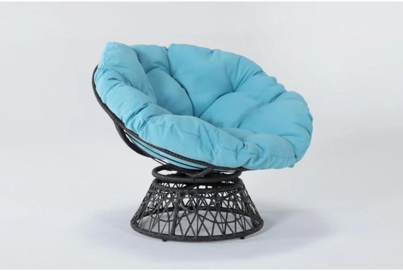 Chairs |   Soleil Blue Fabric Swivel Papasan Chair with Dark Grey Wicker Frame Chairs Chairs