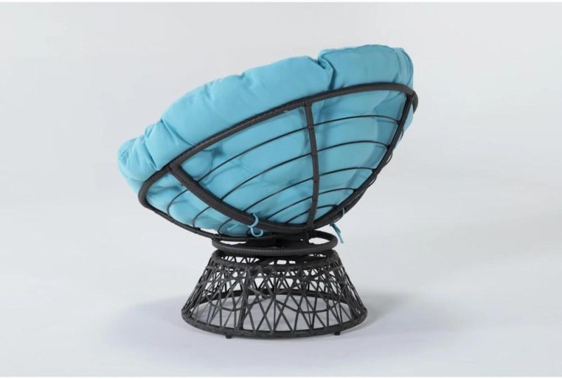 Chairs |   Soleil Blue Fabric Swivel Papasan Chair with Dark Grey Wicker Frame Chairs Chairs