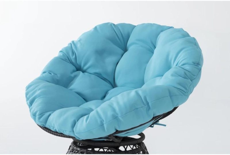 Chairs |   Soleil Blue Fabric Swivel Papasan Chair with Dark Grey Wicker Frame Chairs Chairs