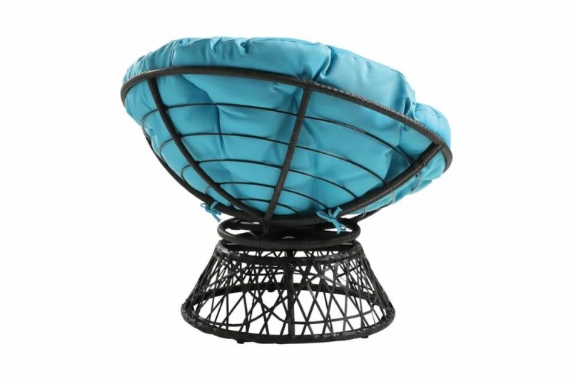 Chairs |   Soleil Blue Fabric Swivel Papasan Chair with Dark Grey Wicker Frame Chairs Chairs