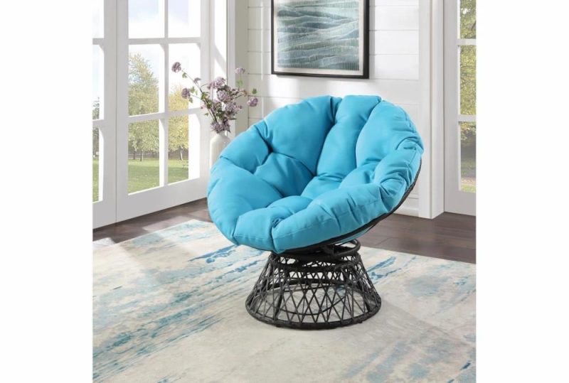 Chairs |   Soleil Blue Fabric Swivel Papasan Chair with Dark Grey Wicker Frame Chairs Chairs