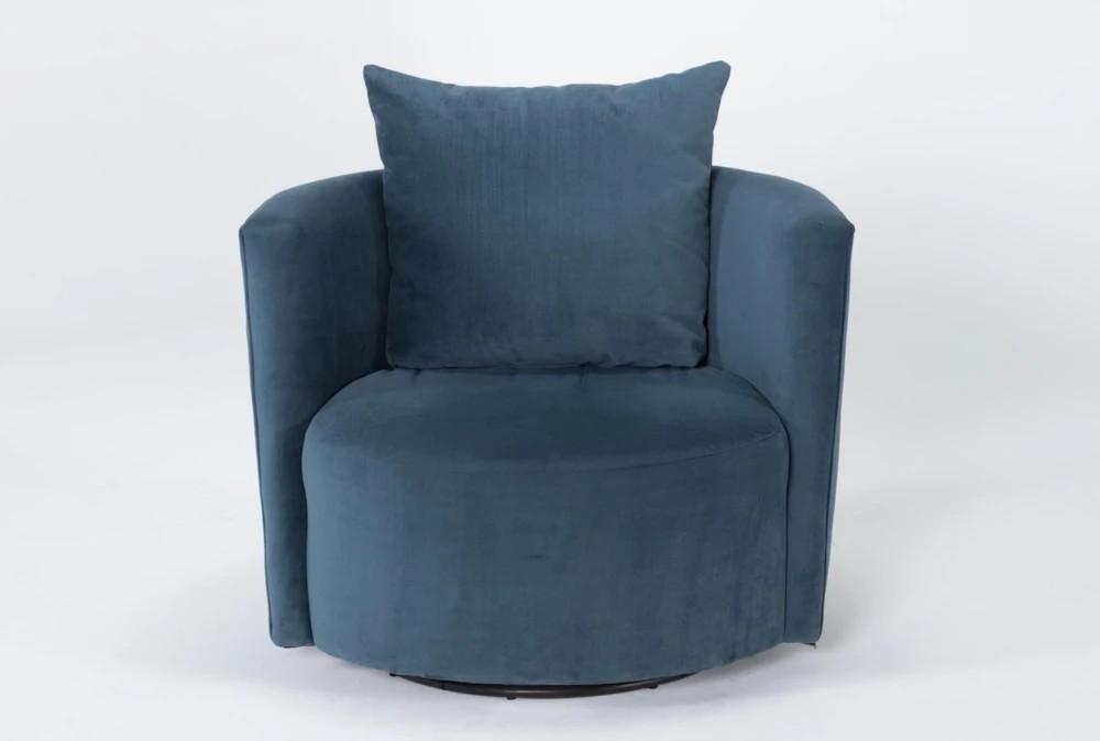 Chairs |   Twirl Blue Velvet 37″ Fabric Swivel Barrel Accent Chair Chairs Chairs