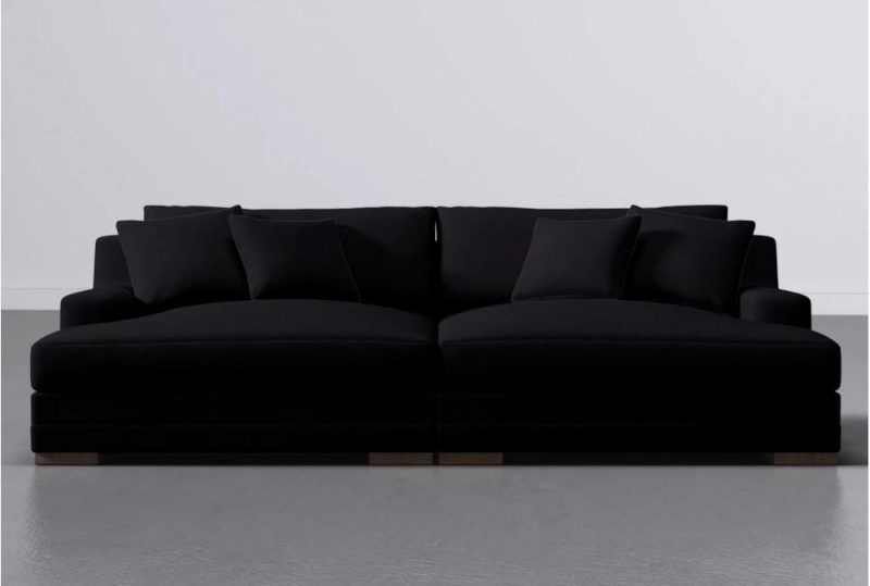 Chaise Lounges |   Emmett Grande Black Velvet 100″ Double Chaise Sectional Chaise Lounges Chaise Lounges