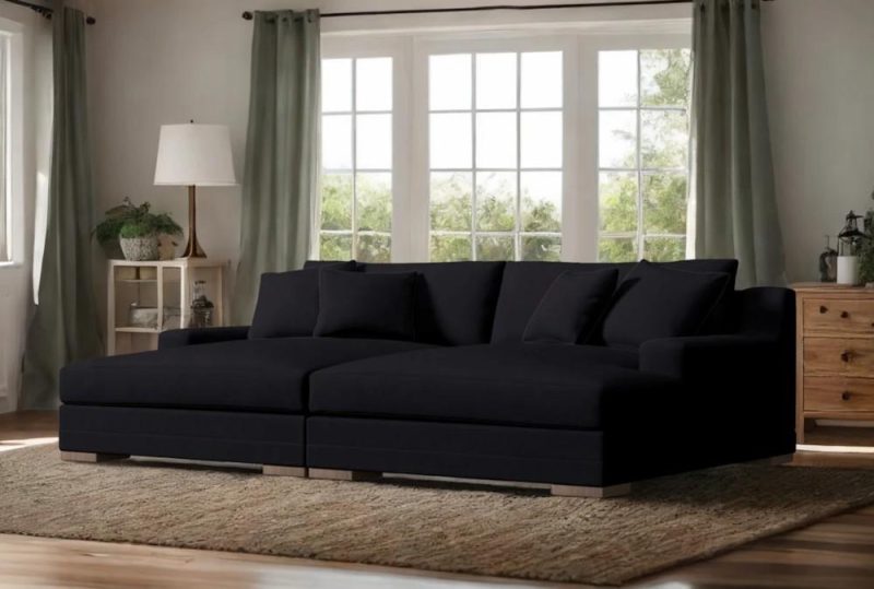 Chaise Lounges |   Emmett Grande Black Velvet 100″ Double Chaise Sectional Chaise Lounges Chaise Lounges