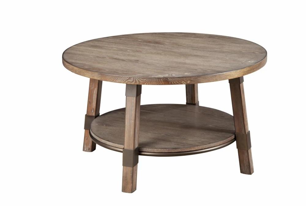 Coffee Tables |   Elm Brown Round Coffee Table With Storage Shelf Coffee Tables Coffee Tables