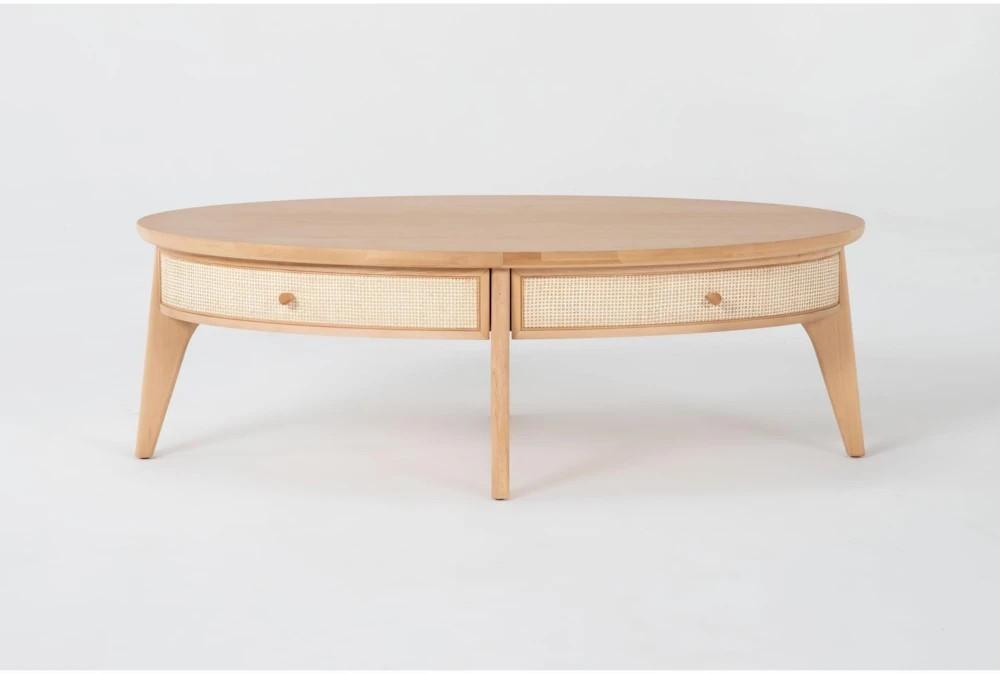 Coffee Tables |   Mariko Natural Oval Coffee Table With Cane Front Storage Drawers Coffee Tables Coffee Tables