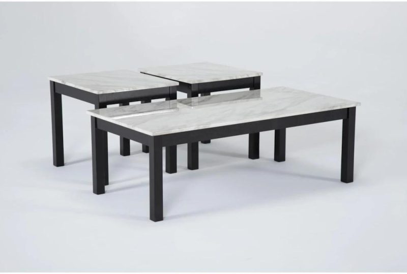 Coffee Tables |   Thurner White Faux Marble 3 Piece Coffee Table Set Coffee Tables Coffee Tables