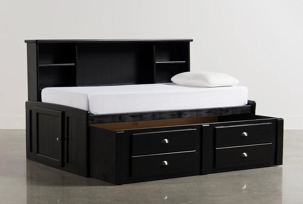 Daybeds |   Summit Black Twin Wood Bookcased Platform Daybed With 2-Drw Captains Trundle Daybeds Daybeds