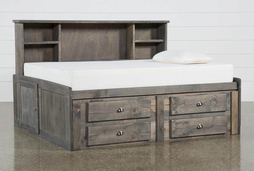 Daybeds |   Summit Grey Full Wood Bookcased Platform Daybed With 4-Drawer Storage Unit Daybeds Daybeds