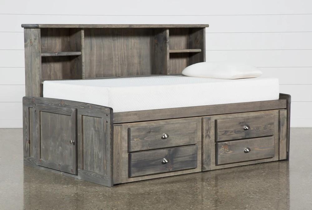 Daybeds |   Summit Grey Twin Wood Bookcased Platform Daybed With 2-Drawer Captains Trundle Daybeds Daybeds