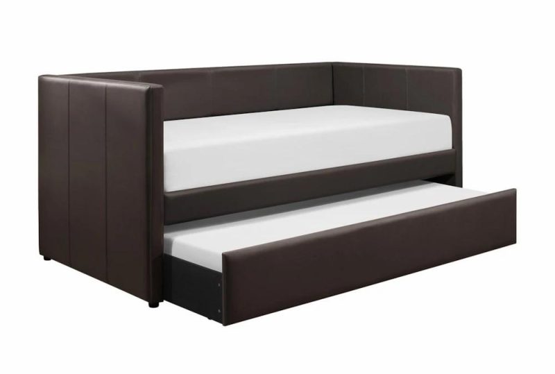 Daybeds |   Woodwell Brown Leather Twin Daybed With Trundle Daybeds Daybeds