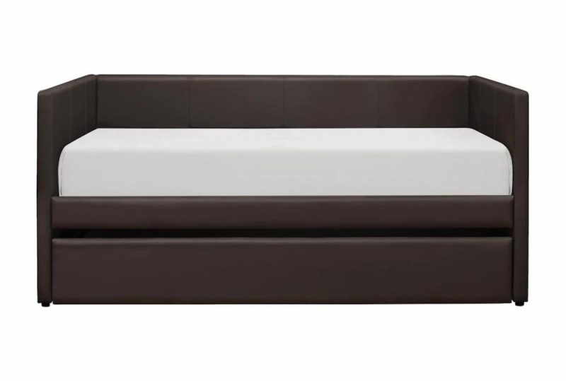 Daybeds |   Woodwell Brown Leather Twin Daybed With Trundle Daybeds Daybeds