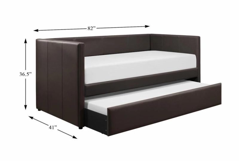 Daybeds |   Woodwell Brown Leather Twin Daybed With Trundle Daybeds Daybeds