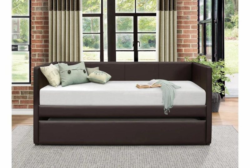 Daybeds |   Woodwell Brown Leather Twin Daybed With Trundle Daybeds Daybeds