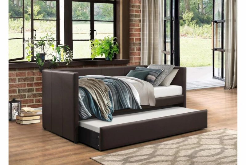 Daybeds |   Woodwell Brown Leather Twin Daybed With Trundle Daybeds Daybeds