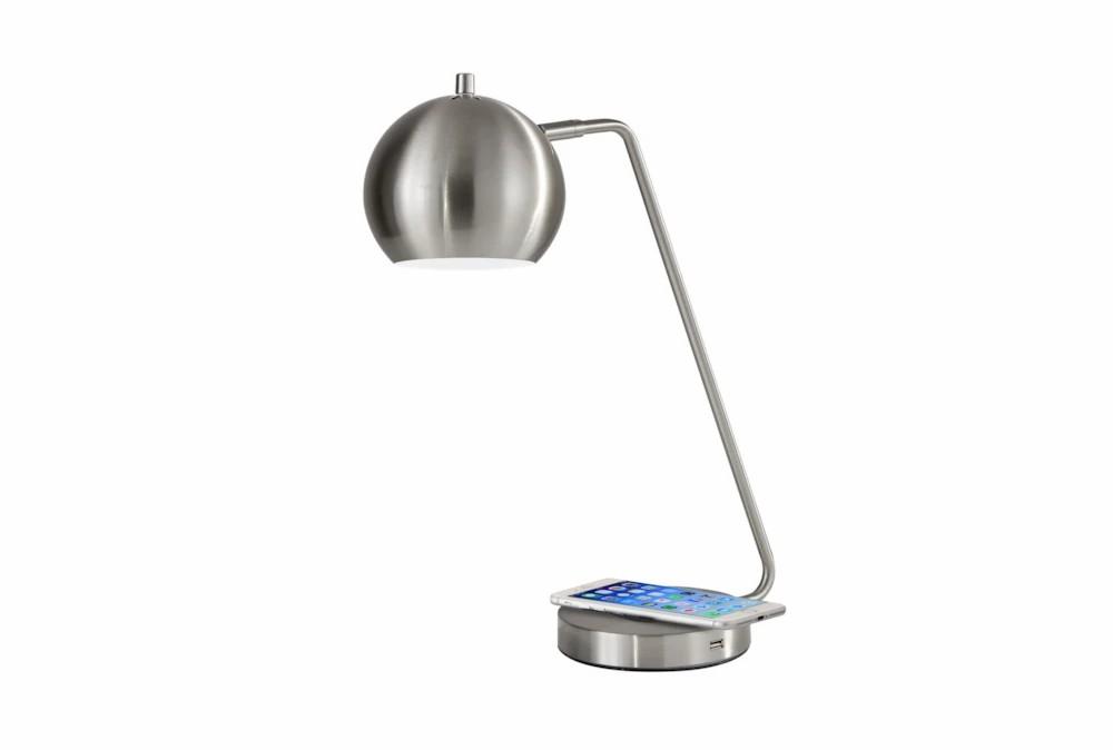 Desk Lamps |   20 Inch Silver Steel Orb Desk Table Lamp With Wireless Charge + Usb Desk Lamps Desk Lamps