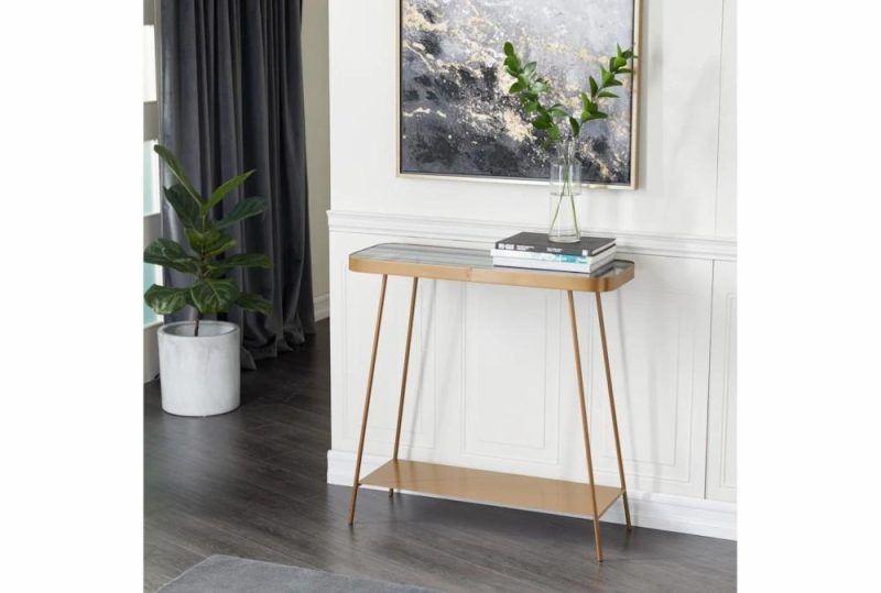 Entryway Furniture |   32″ Smoke Glass + Gold Metal Entryway Console Table Entryway Furniture Entryway Furniture