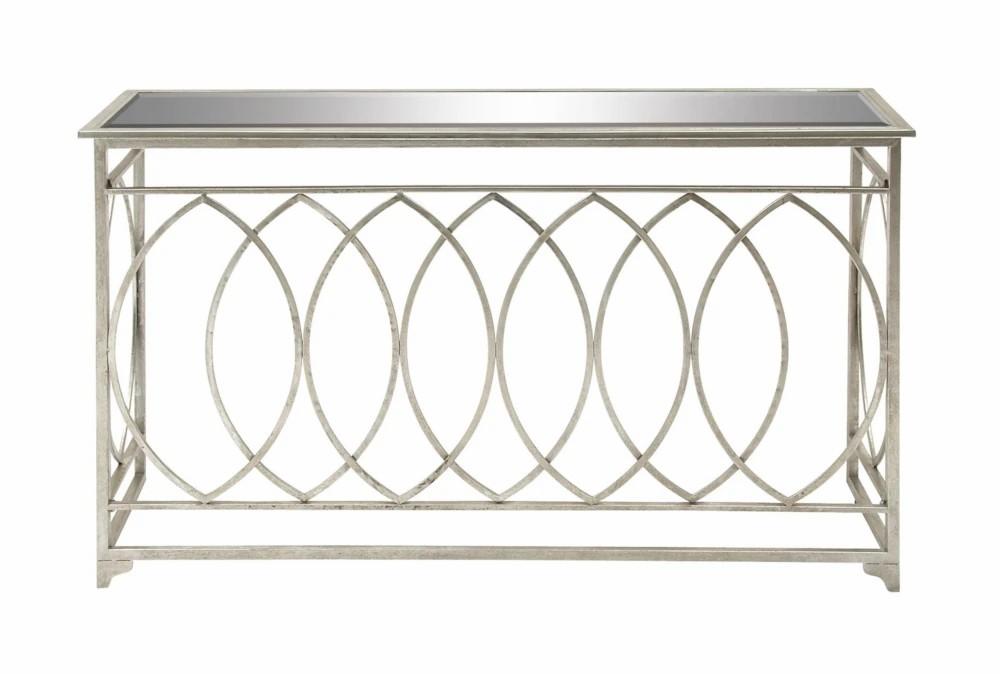 Entryway Furniture |   Antiqued Silver Metal + Glass Top 54″ Entryway Console Table Entryway Furniture Entryway Furniture