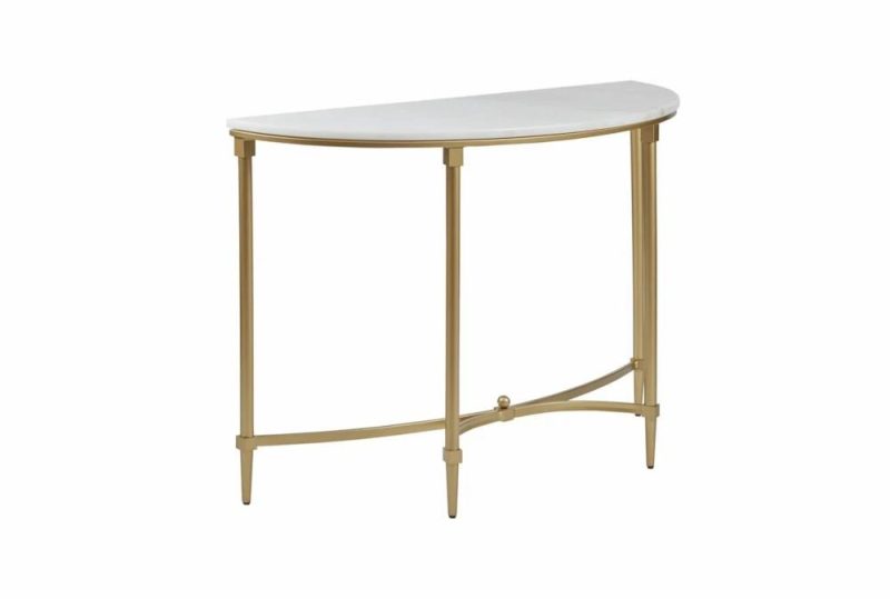 Entryway Furniture |   Lilly 43″ White Marble + Gold Leg Demilune Entryway Console Table Entryway Furniture Entryway Furniture