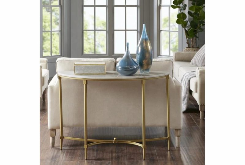 Entryway Furniture |   Lilly 43″ White Marble + Gold Leg Demilune Entryway Console Table Entryway Furniture Entryway Furniture