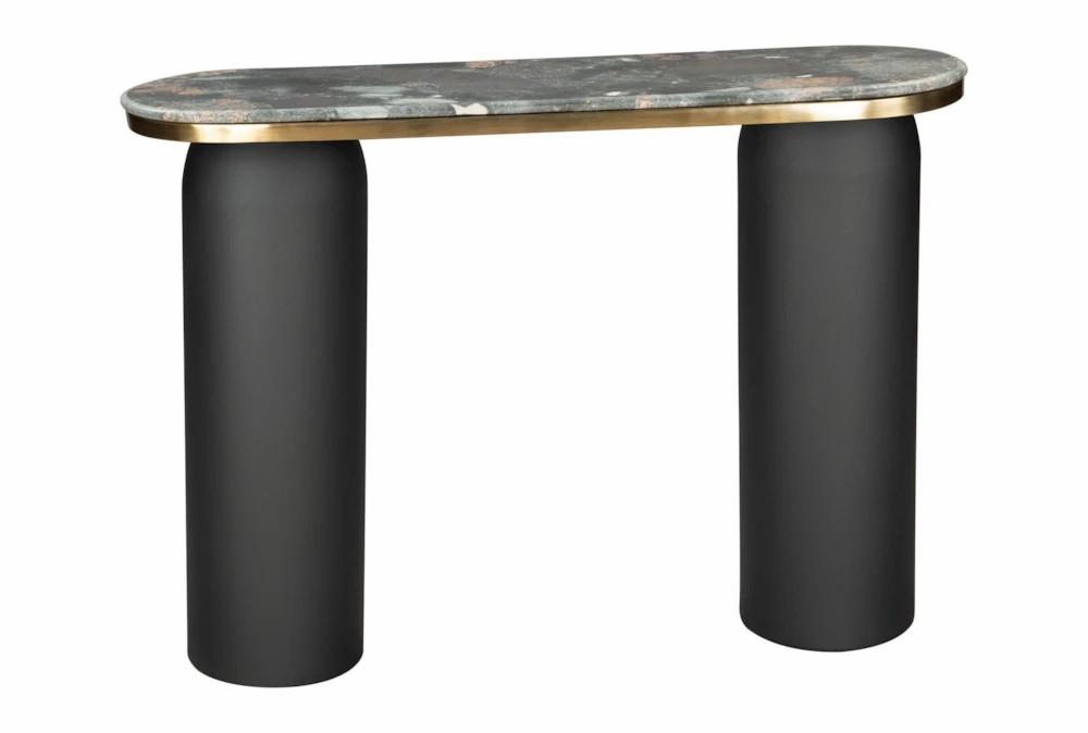 Entryway Furniture |   Mixed Marble + Black Iron 42″ Oval Entryway Console Table Entryway Furniture Entryway Furniture