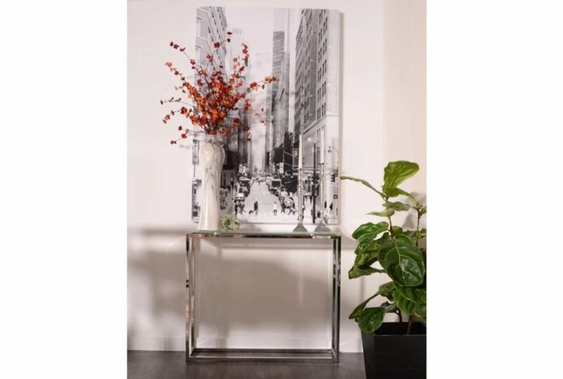 Entryway Furniture |   Shane 36″ Glass Top + Silvery Base Entryway Console Table Entryway Furniture Entryway Furniture