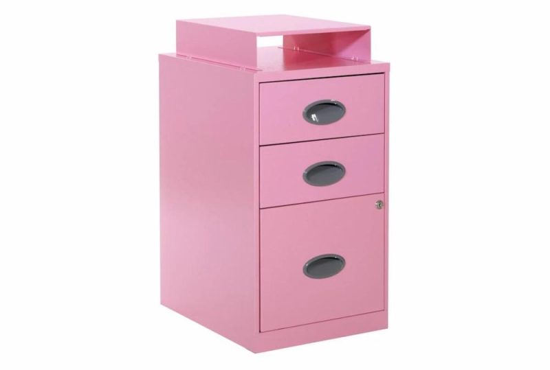 Filing Cabinets |   Pink 3 Drawer Locking Metal Filing Cabinet With Top Shelf Filing Cabinets Filing Cabinets