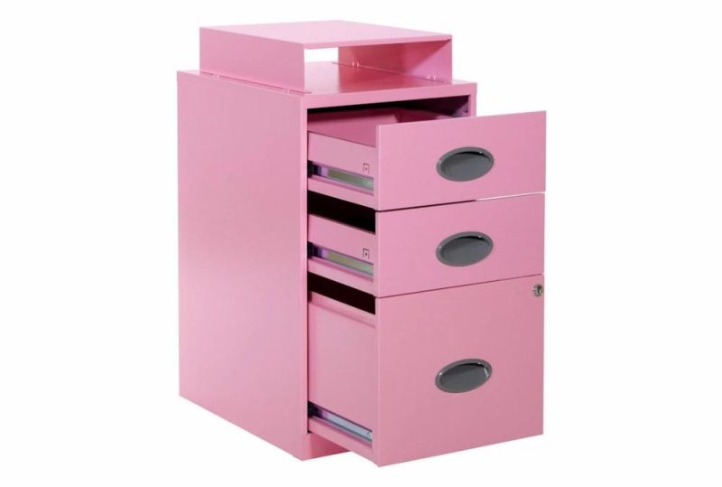 Filing Cabinets |   Pink 3 Drawer Locking Metal Filing Cabinet With Top Shelf Filing Cabinets Filing Cabinets