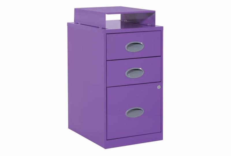 Filing Cabinets |   Purple 3 Drawer Locking Metal Filing Cabinet With Top Shelf Filing Cabinets Filing Cabinets