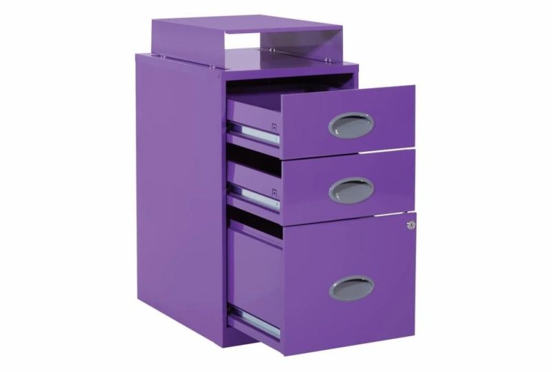 Filing Cabinets |   Purple 3 Drawer Locking Metal Filing Cabinet With Top Shelf Filing Cabinets Filing Cabinets