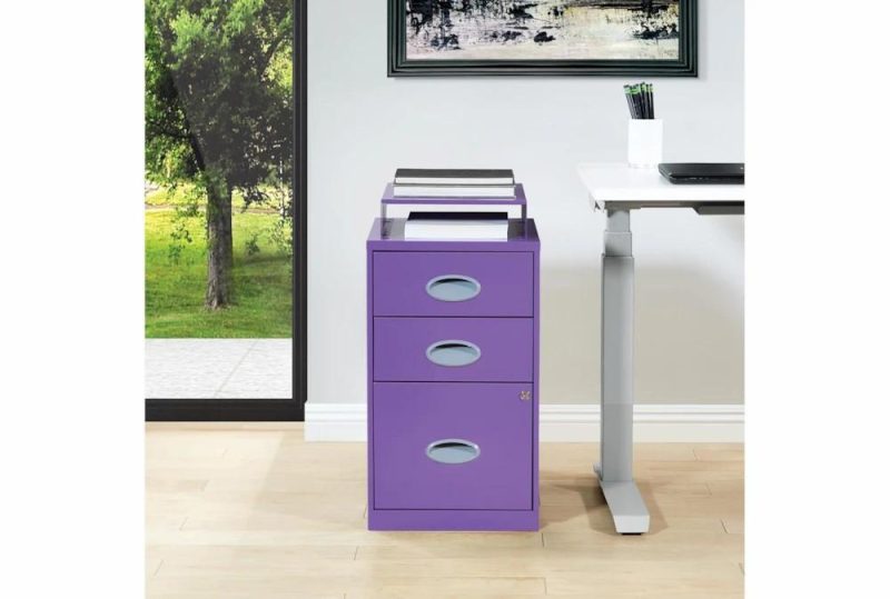 Filing Cabinets |   Purple 3 Drawer Locking Metal Filing Cabinet With Top Shelf Filing Cabinets Filing Cabinets