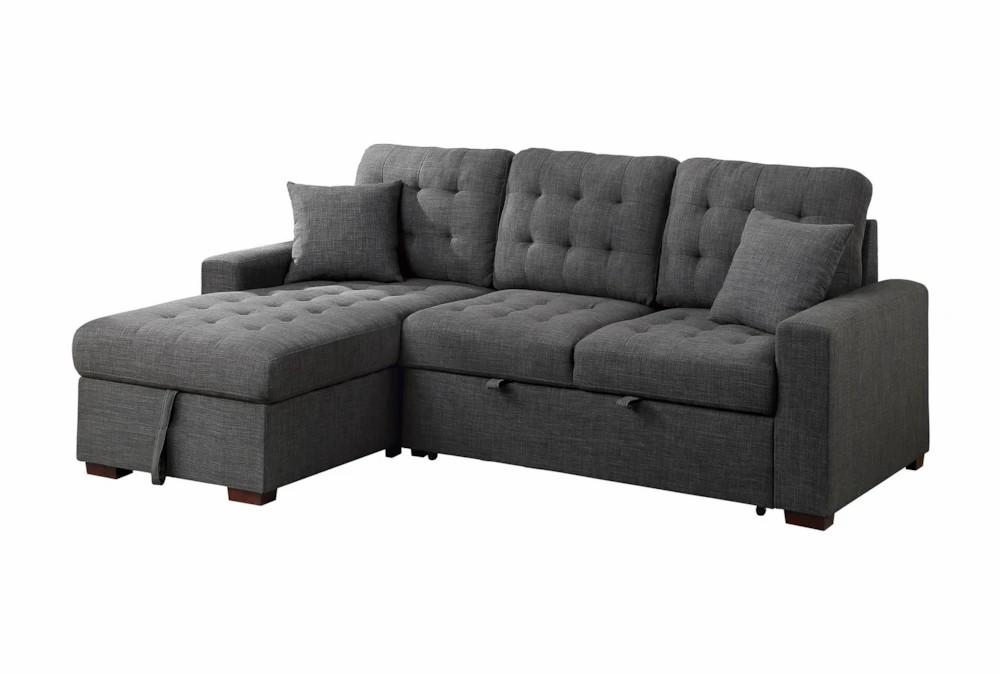 Futons |   Monroe Dark Grey Fabric 2 Piece Convertible Futon Sleeper L-Shaped Sectional with Left Arm Facing Storage Chaise Futons Futons